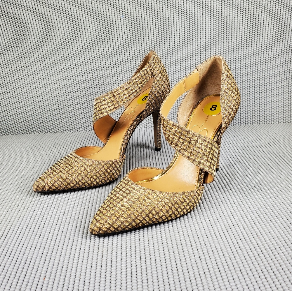 Jessica Simpson Pintra gold heels